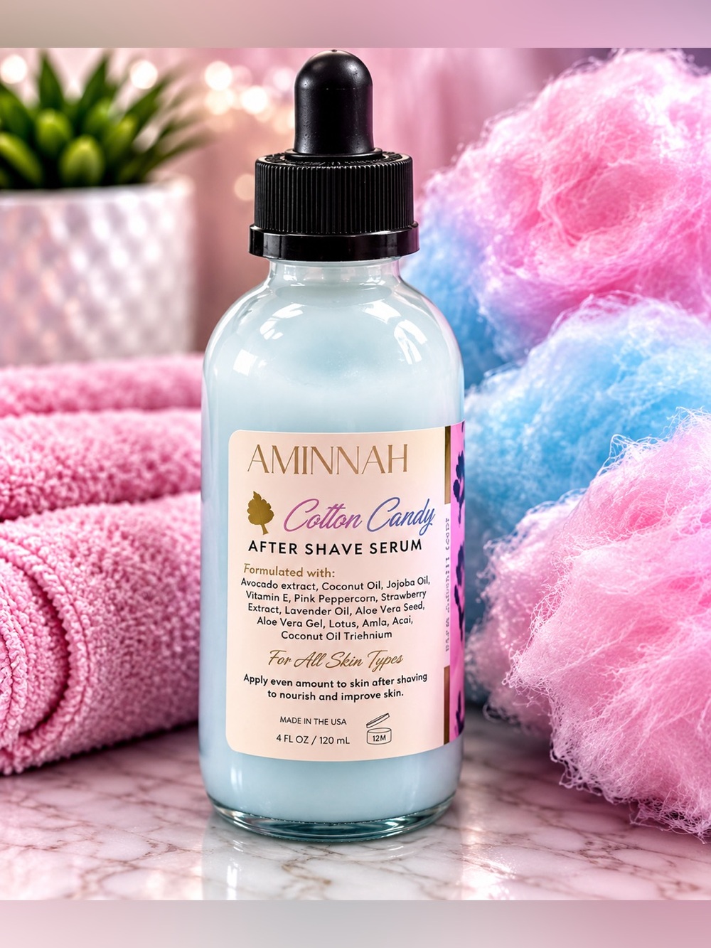 Aminnah Cotton Candy After Shave Serum 4 oz New